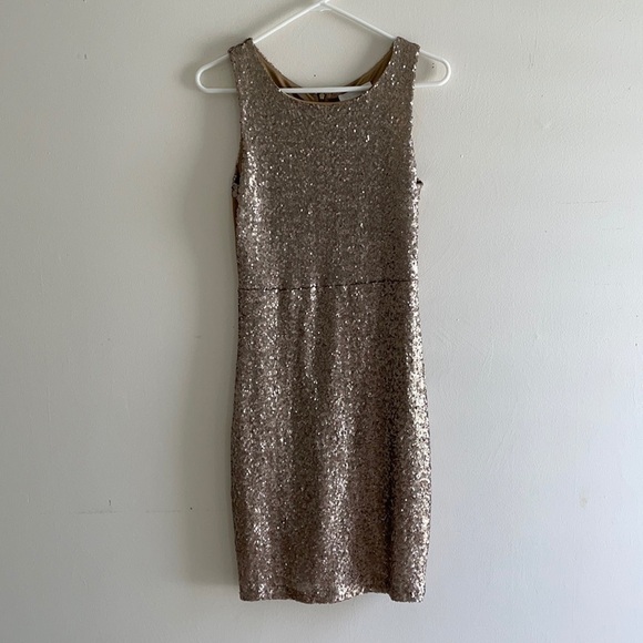 NWT M.M Couture gold sequin cocktail party mini dress - Picture 3 of 6